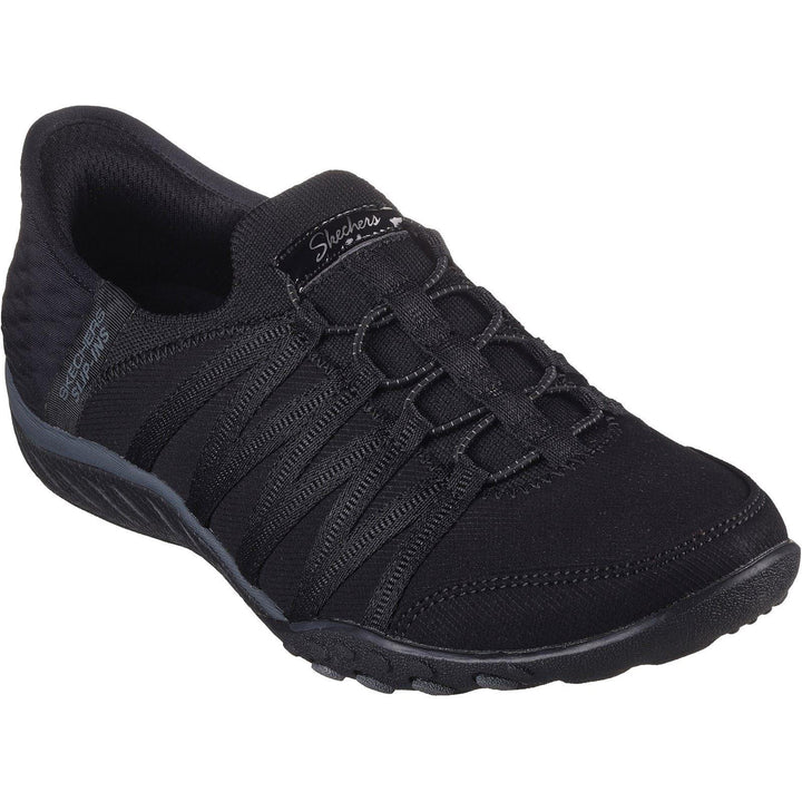 Women's Wide Fit Skechers 100593 Breathe Easy Roll Shoes in Black - Image 1