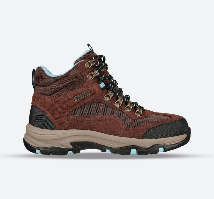 Women's Wide Fit Skechers 167008 Trego Base Camp Waterproof Outdoor Hiking Boots in Chocolate - Image 1