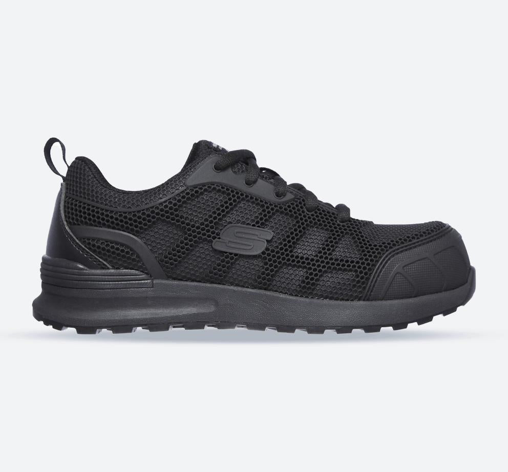 Women's Wide Fit Skechers 77289EC Bulklin Ayak Safety Shoes in Black/Black - Image 1