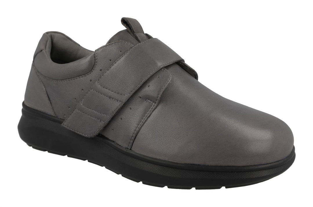 Men's Wide Fit DB Norton Velcro Shoes in Black Leather - Image 4