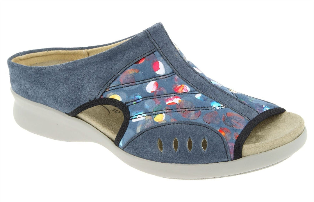Womens Wide Fit DB Wigeon Mules in Beige Suede / Stretch Textile - Image 7
