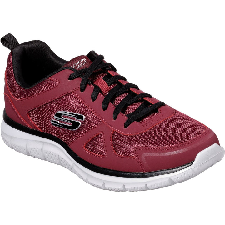 Men's Wide Fit Skechers 52631 Track Scloric Sports Trainers in Burgundy/Black - Image 1