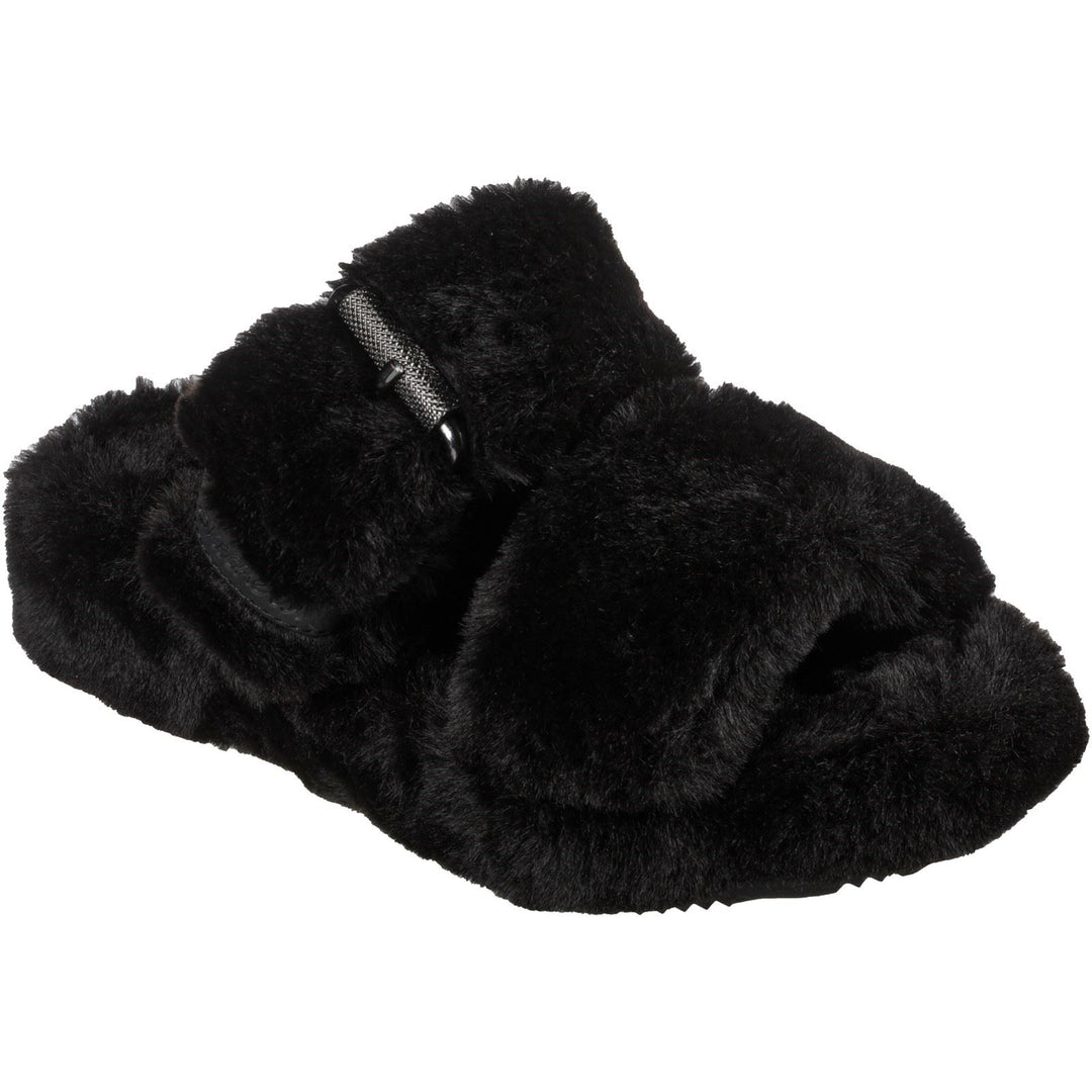 Women's Wide Fit Skechers 167238 Cozy Wedge Slippers in Black - Image 3