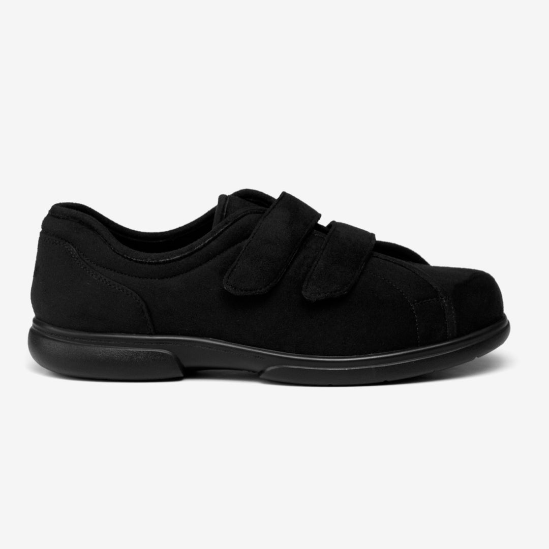 Mens Wide Fit Tredd Well Stanley Velcro Slippers in Black - Image 2