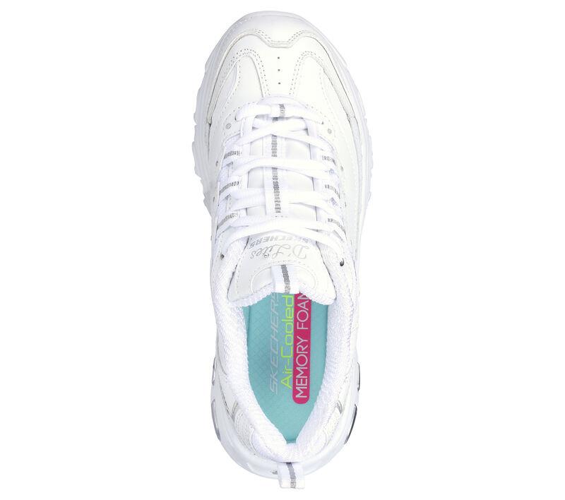 Women's Wide Fit Skechers 11931EW D'lites Fresh Start Trainers in White/Silver - Image 5