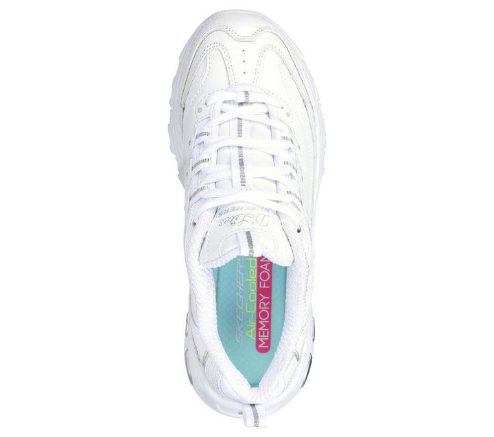 Women's Wide Fit Skechers 11931EW D'lites Fresh Start Trainers in White/Silver - Image 1
