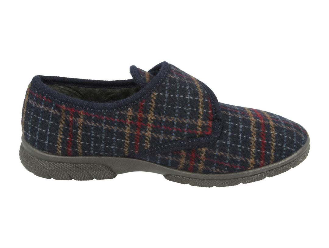 Mens Wide Fit DB Tartan Slippers in Navy Tartan - Image 4