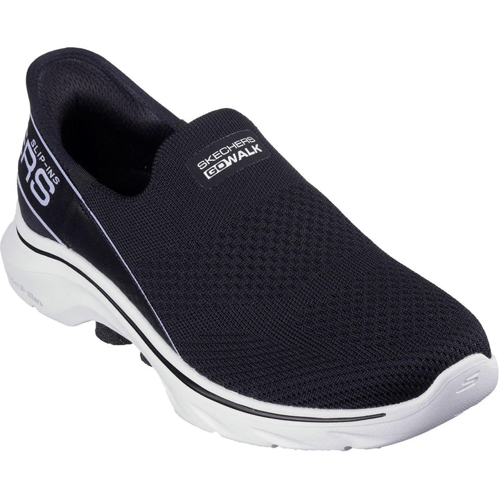 Women's Wide Fit Skechers 125231 Slip-ins Go Walk 7 Mia Trainers in Black/White - Image 1