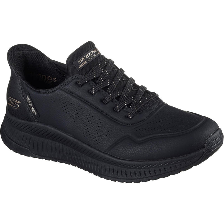 Women's Wide Fit Skechers 117740 Slip-ins Bobs Squad 4 Key Look Trainers in Black - Image 1