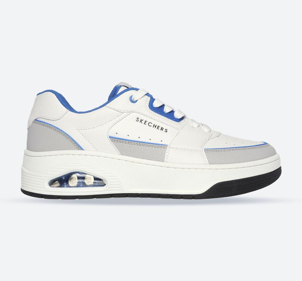 Men's Wide Fit Skechers 183140 Uno Court Trainers in White/Blue - Image 1