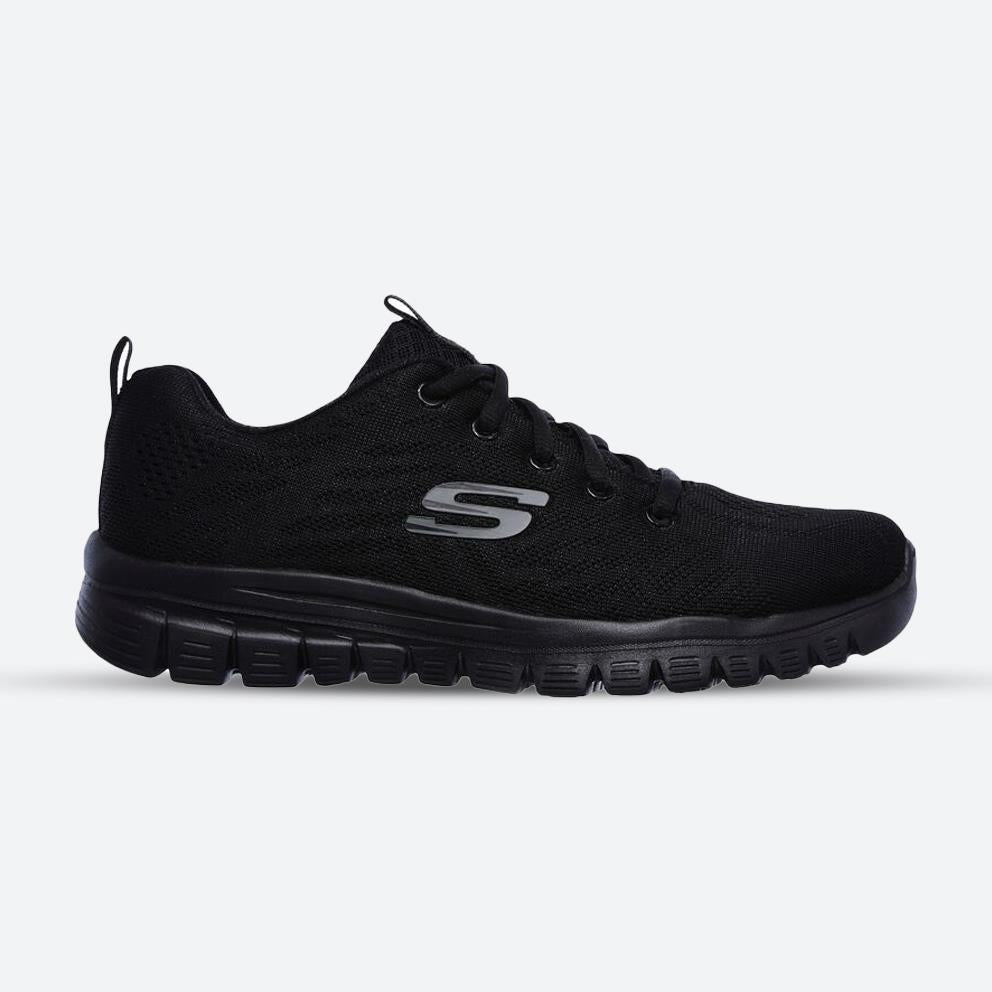 Women's Wide Fit Skechers 12615 Graceful Get Connected Sports Trainers - Black in Black - Image 1