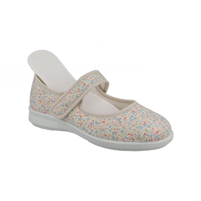 Women's Wide Fit DB Penguin Canvas Shoes in Beige Daisy Print - Image 4