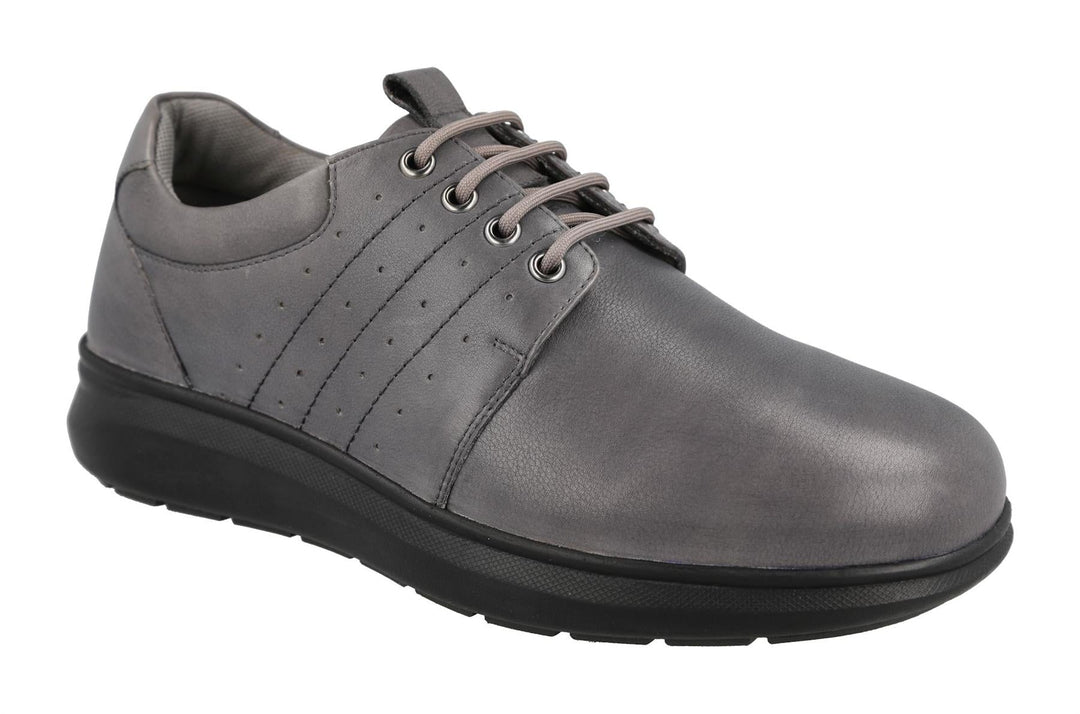 Men's Wide Fit DB Patrick Shoes in Black Leather - Image 6