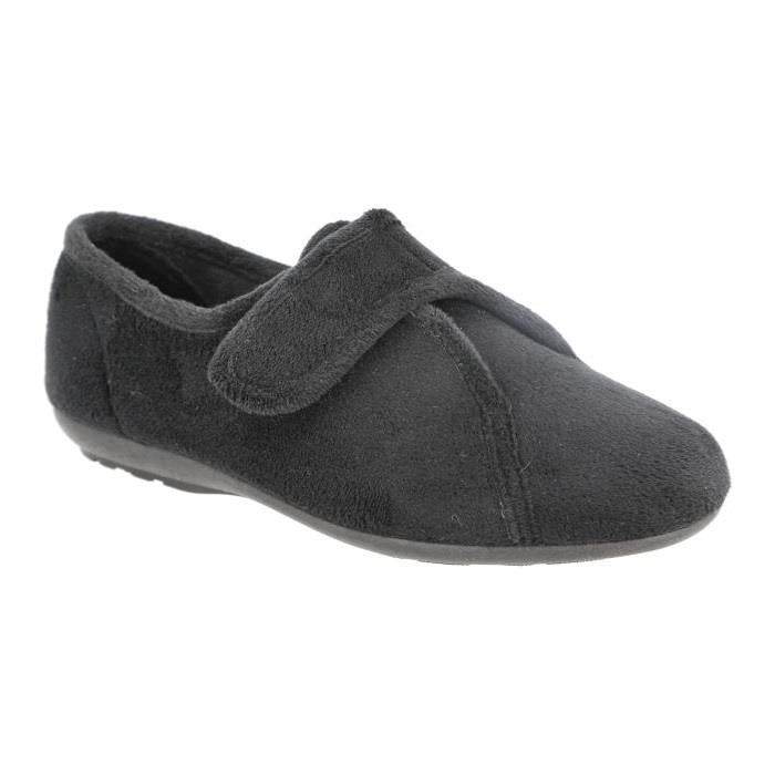Women's Wide Fit DB Ivy Slippers in Black Velour - Image 1