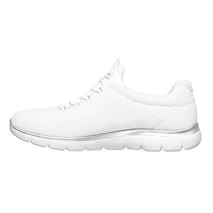 Women's Wide Fit Skechers 12980W Summits Slip On Sports Trainers in White/Silver - Image 1