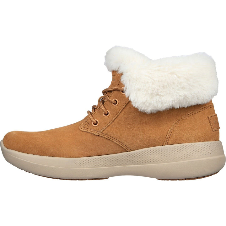 Women's Wide Fit Skechers 144665 Go Walk Stability Comfy Days Ankle Boots in Chestnut - Image 1