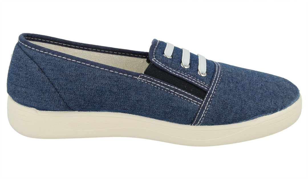 Womens Wide Fit DB Coup Canvas in Navy - Image 4