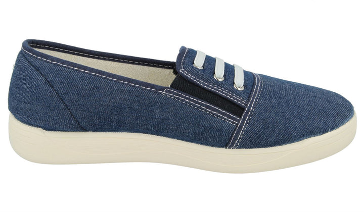 Womens Wide Fit DB Coup Canvas in Navy - Image 1