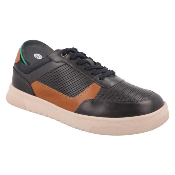 Men's Wide Fit DB Arlo Shoes in Navy / Light Tan Leather - Image 5