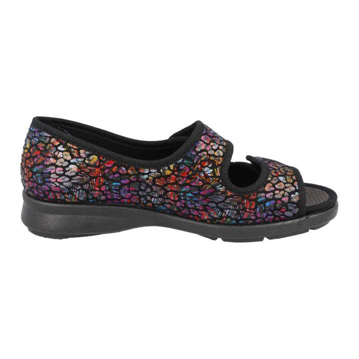 Women's Wide Fit DB Squirrel Slippers in Black Multi Stretch - Image 4