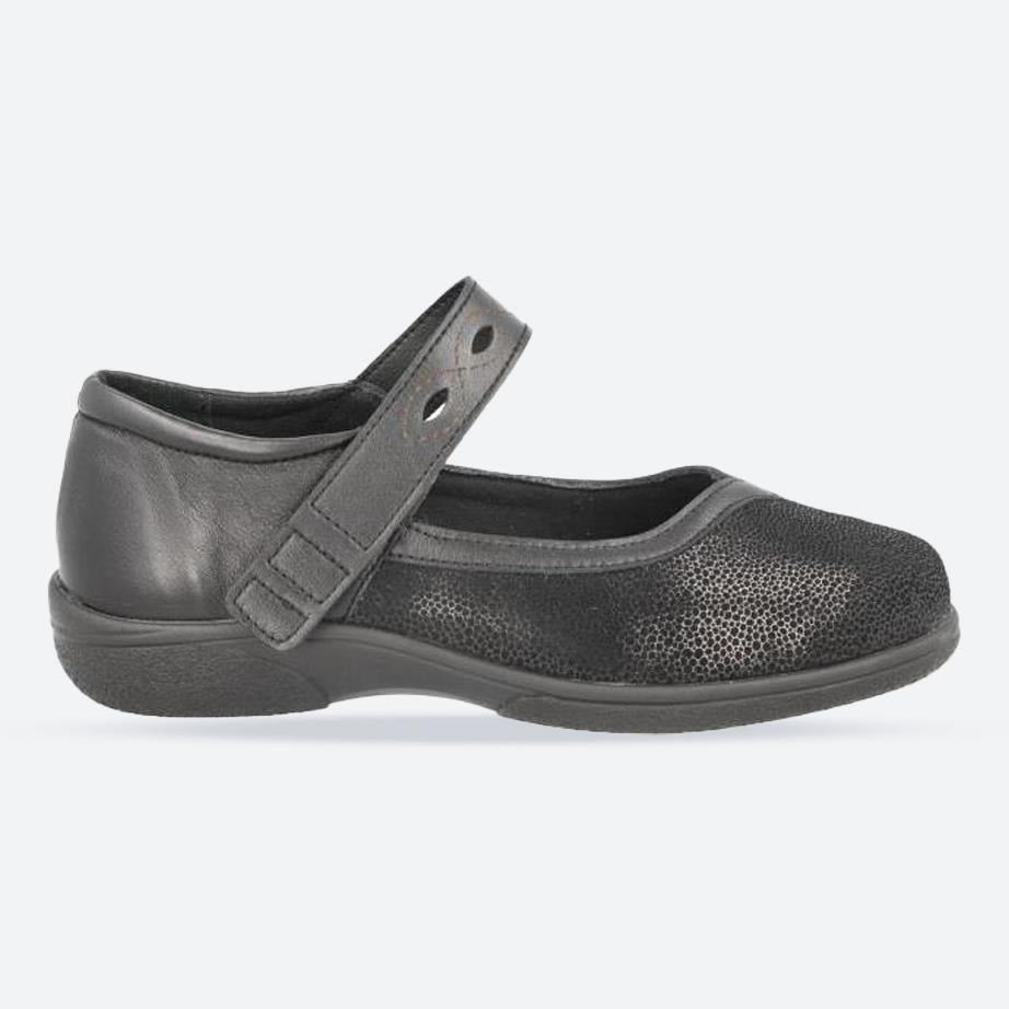 Women's Wide Fit DB Hythe Shoes in Black Lea / Stretch - Image 1