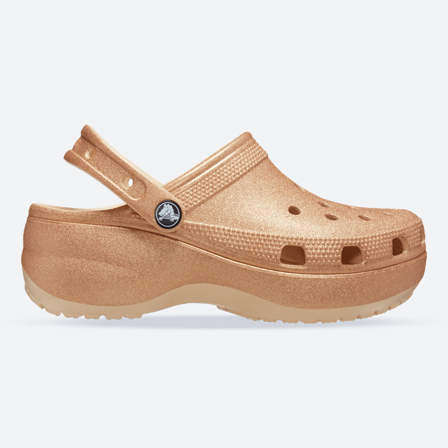 Women's Crocs 207241 Classic Platform Glitter Clog Sandals in Shitake - Image 1