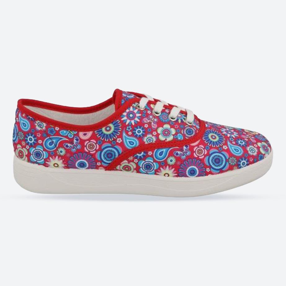 Women's Wide Fit DB Charlie Canvas Shoes in Red Textile - Image 1