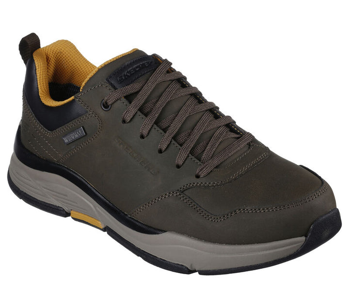 Men's Wide Fit Skechers 210021 Benago Hombre Walking Trainers in Dark Brown - Image 1