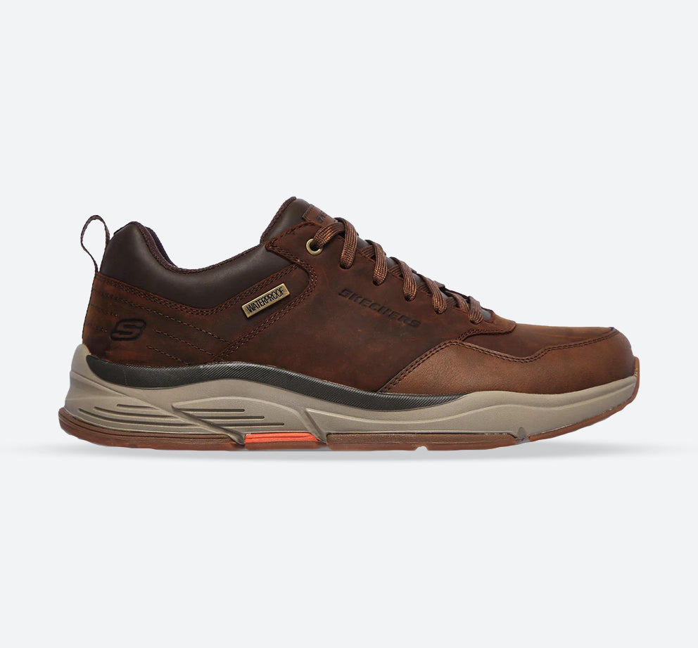 Men's Wide Fit Skechers 210021 Benago Hombre Walking Trainers - Dark Brown in Dark Brown - Image 1