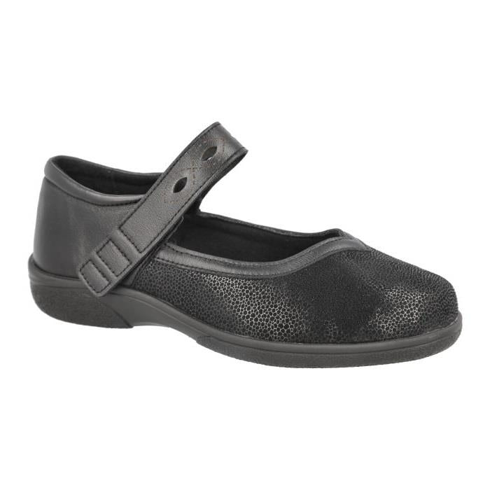 Women's Wide Fit DB Hythe Shoes in Black Lea / Stretch - Image 3
