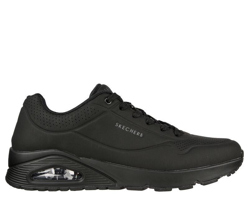 Men's Wide Fit Skechers 52458 Uno - Stand On Air Walking Trainers in Black - Image 2