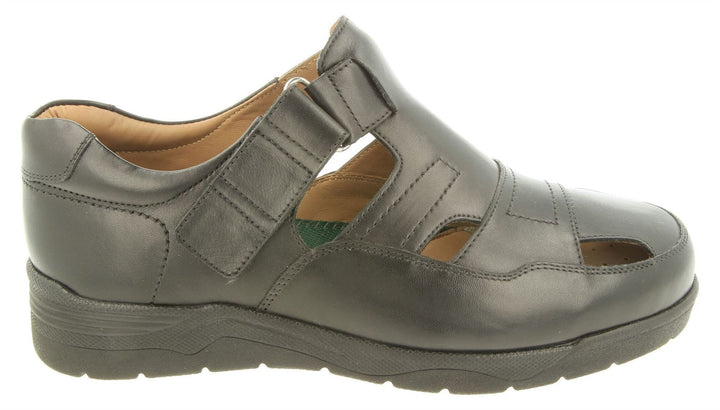 Men's Wide Fit DB Barney Sandals in Black Leather - Image 1