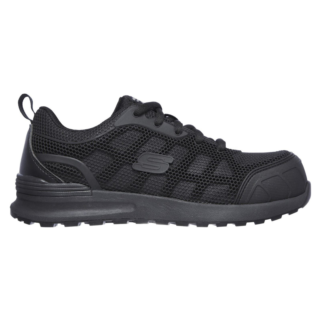 Women's Wide Fit Skechers 77289EC Bulklin Ayak Safety Shoes in Black/Black - Image 2