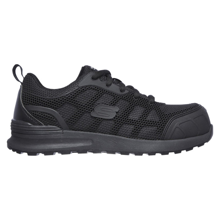 Women's Wide Fit Skechers 77289EC Bulklin Ayak Safety Shoes in Black/Black - Image 1
