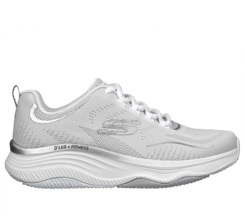 Women's Wide Fit Skechers 149837 D'lux Fitness Pure Glam Trainers in Grey/Silver - Image 2