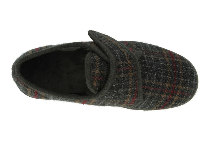 Mens Wide Fit DB Tartan Slippers in Navy Tartan - Image 1
