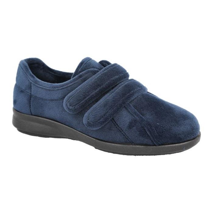 Women's Wide Fit DB Fork Slippers in Black velour - Image 6