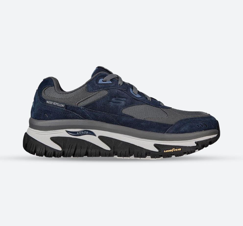 Men's Wide Fit Skechers Relaxed Fit 237332 Arch Fit Road Good Year Walking Trainers in Navy/Grey - Image 1