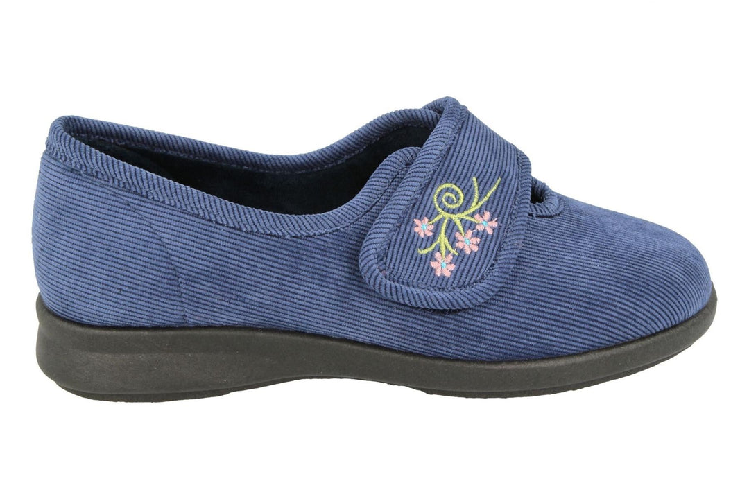 Womens Wide Fit DB Dallas Slippers in Denim Blue - Image 2