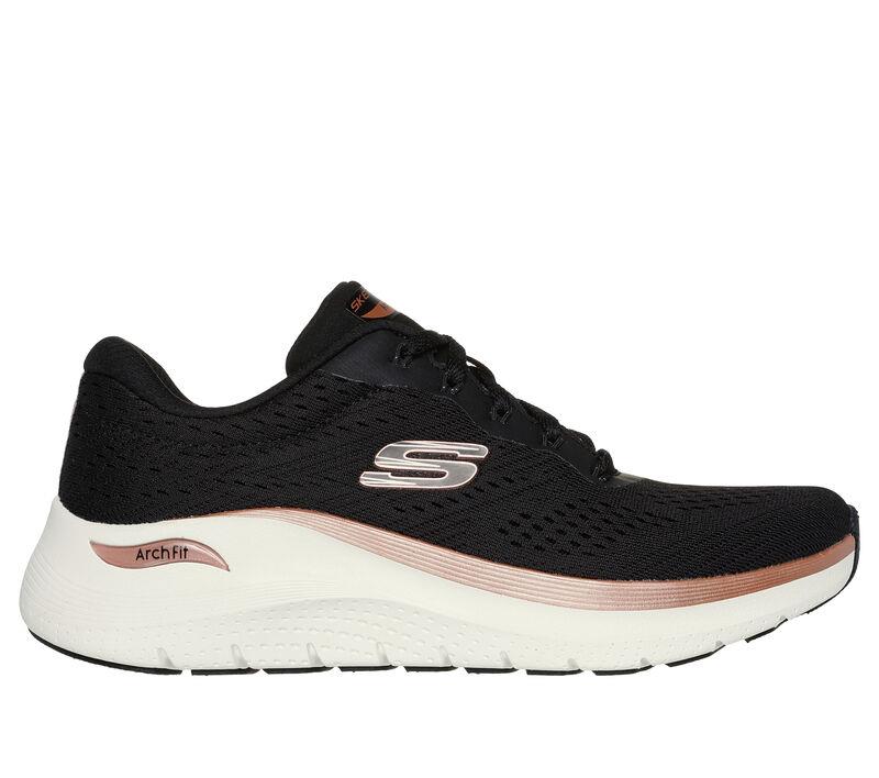 Women's Wide Fit Skechers 150067 Arch Fit 2.0 Glow The Distance Trainers in Black/Rose Gold - Image 2