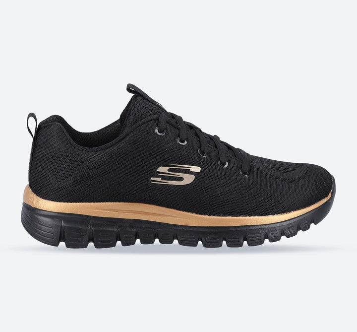 Women's Wide Fit Skechers 12615 Graceful Get Connected Sports Trainers - Black/Rose Gold in Black/Rose Gold - Image 1