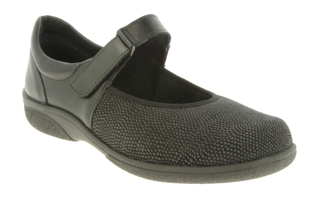 Womens Wide Fit DB Roberta Shoes in Black Lea / Stretch - Image 3