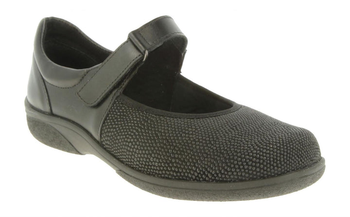 Womens Wide Fit DB Roberta Shoes in Black Lea / Stretch - Image 1