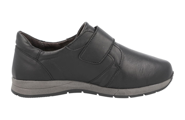 Women's Wide Fit DB Rail Shoes in Black Stretch Leather - Image 1
