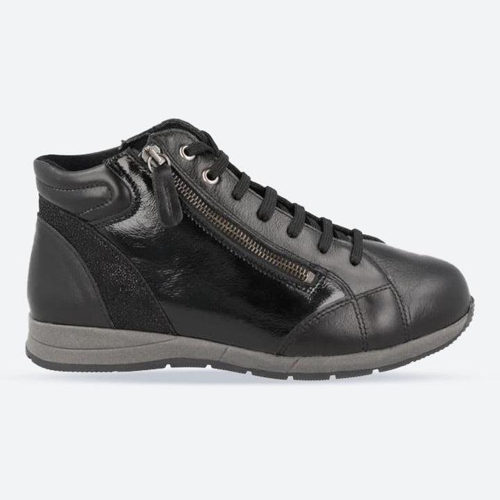 Women's Wide Fit DB Flycatcher Boots in Black Leather / Patent With Speckles - Image 1