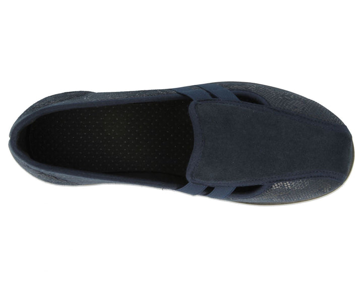 Womens Wide Fit DB Peterborough Shoes in Navy Suedette / Stretch - Image 1