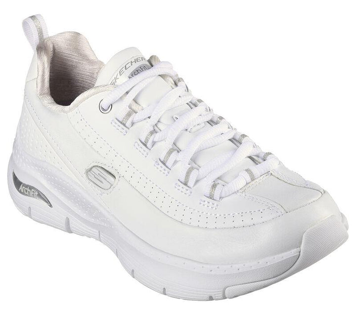 Women's Wide Fit Skechers 149146W Arch Fit Citi Drive Trainers in White/Silver - Image 1
