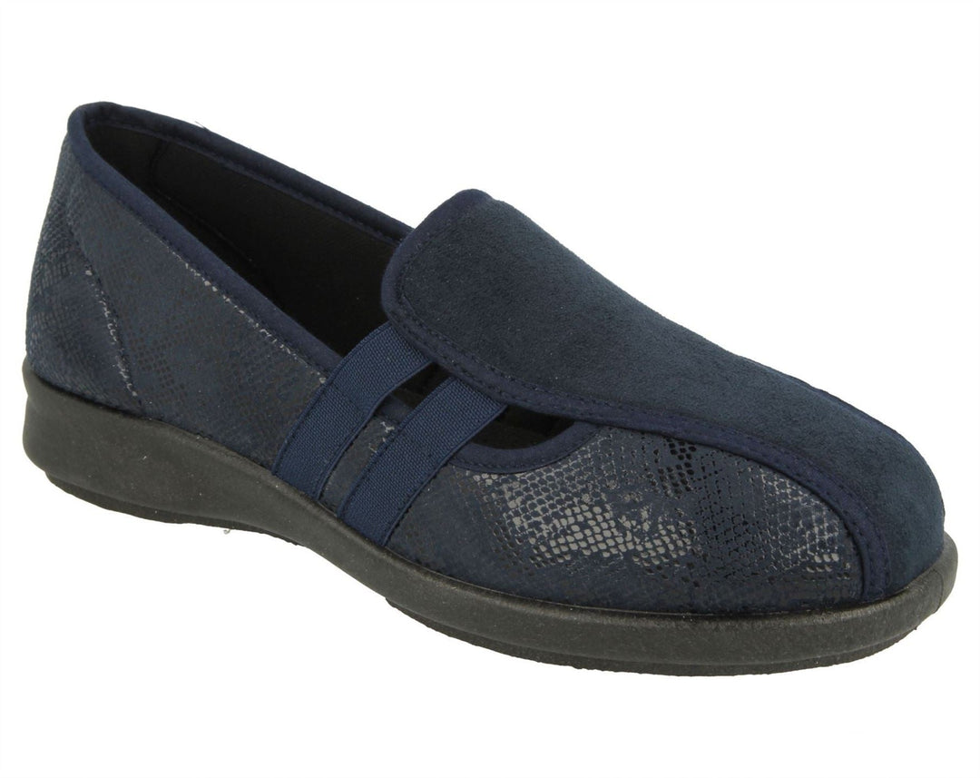 Womens Wide Fit DB Peterborough Shoes in Navy Suedette / Stretch - Image 8
