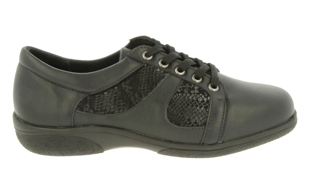 Womens Wide Fit DB Jazz Lace Shoes in Black Synthetic - Image 2