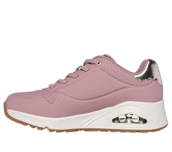 Women's Wide Fit Skechers 155196 Uno Shimmer Away Trainers in Rose - Image 1